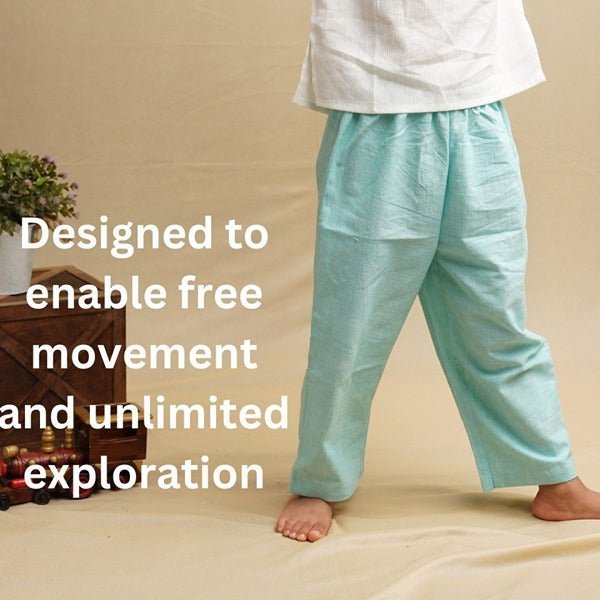 Teal Blue Nature Wear Cotton Trousers | Verified Sustainable by Brown Living™