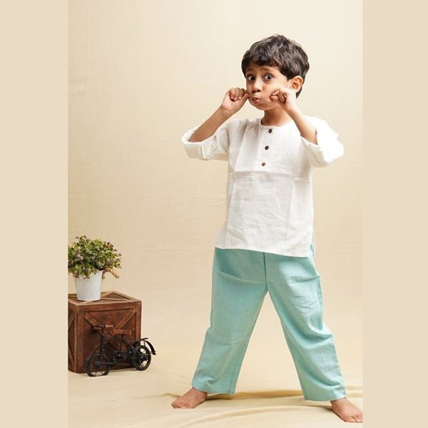Teal Blue Nature Wear Cotton Trousers – Kids Pants by Saha available on Brown Living™. 1 - 2 years . SKU: SCBT(TB) - 01. Img 16.