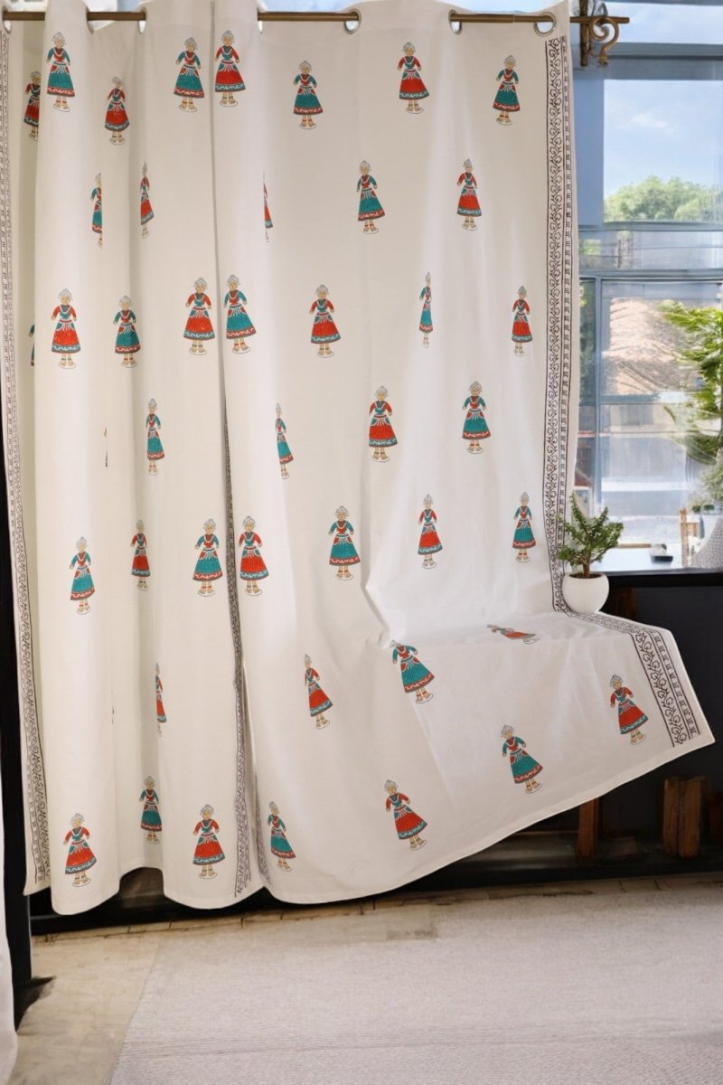 Traditional Doll Print Cotton Door Curtain 7 x 4 Feet (Set of 2) – Curtains on Brown Living™. SKU: CURDOLL7FEET. Img 5.
