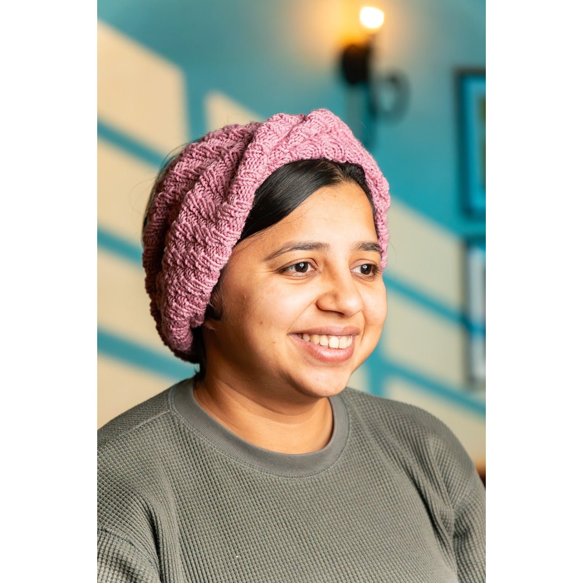Trendy Merino Wool Balaclava with Twist and Patterned Design – Womens Hat by Naram available on Brown Living™. Pink . SKU: BTD - 10. Img 10.