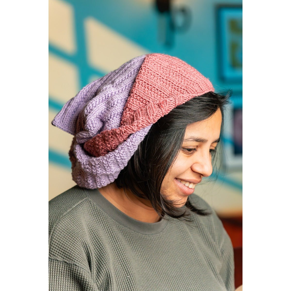 Trendy Merino Wool Balaclava with Twist and Patterned Design – Womens Hat by Naram available on Brown Living™. Purple Maroon . SKU: BTD - 03. Img 17.