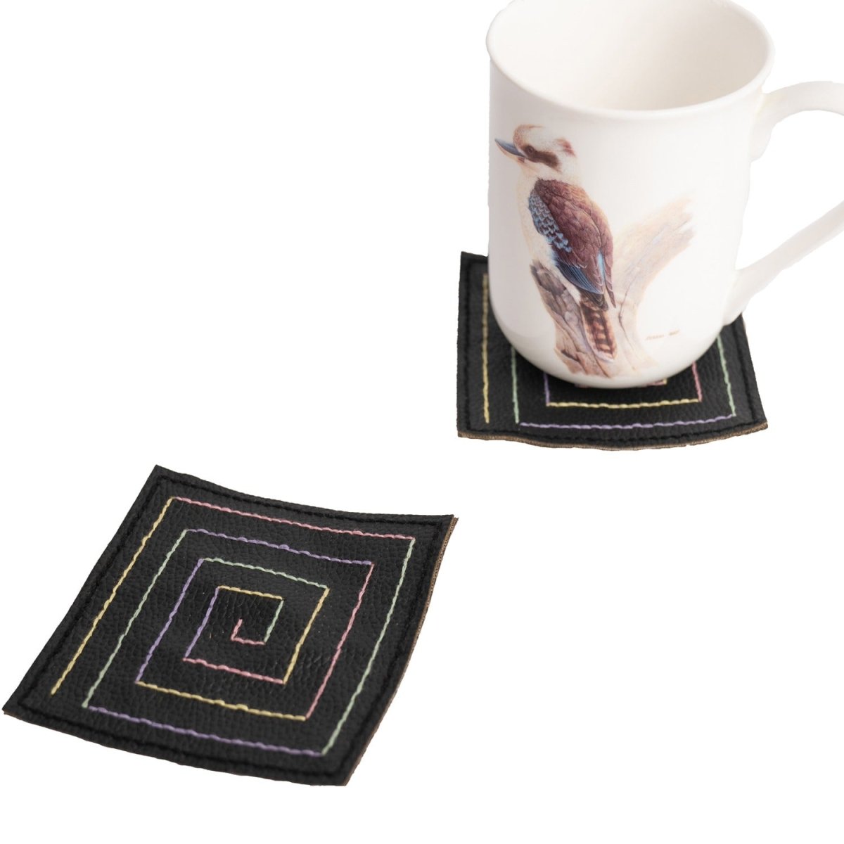 Upcycled, Colourful Embroidery Coasters (Set of 4) – Table Decor on Brown Living™. SKU: COT07. Img 2.