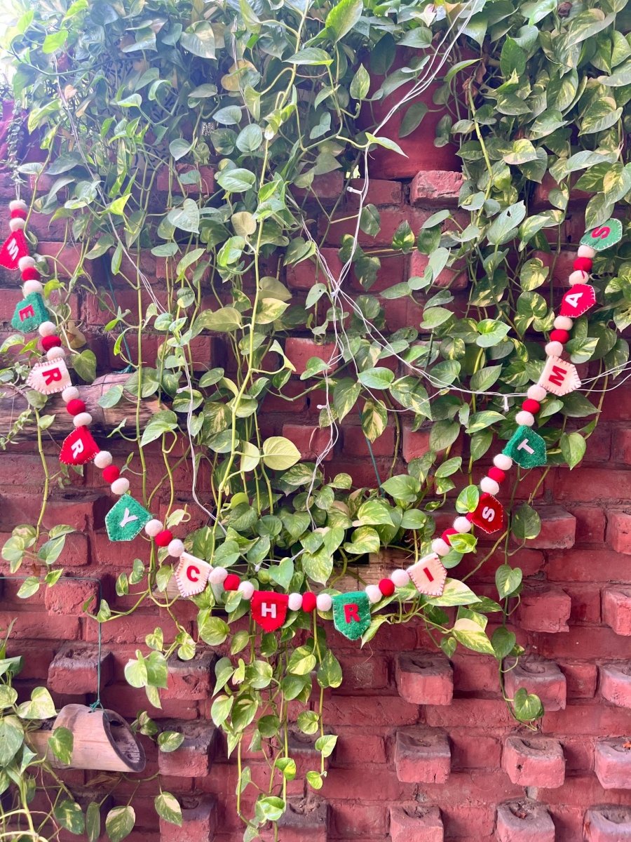 Upcycled Felt Merry Christmas 3d Garland - 72 Inches – Decor & Artefacts on Brown Living™. SKU: SNMX01. Img 3.