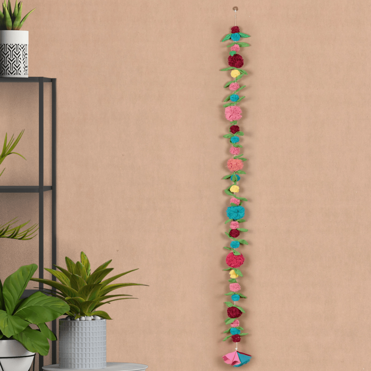 Upcycled Multicolor Flower Decorative Festive Garland String – Wall Decor on Brown Living™. SKU: UMW - FLOWER - STRING - 01. Img 3.