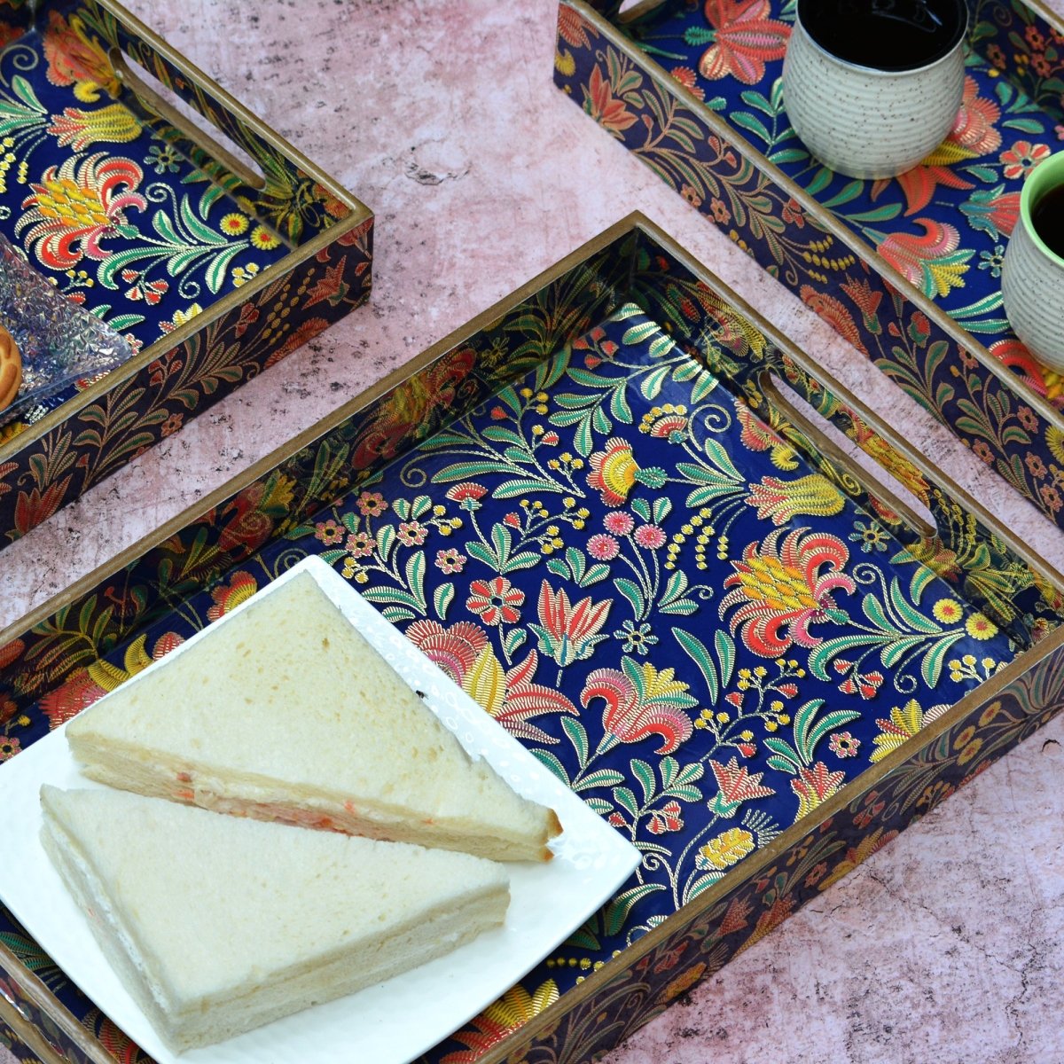 Vibrant Floral Rectangular Trays - Pack of 3 – Home Decor on Brown Living™. SKU: MJ00152TY. Img 3.