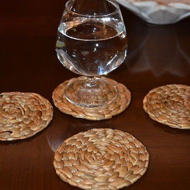 Water Hyacinth Round Coasters (Set of 4) – Coasters on Brown Living™. SKU: WHRCOA019A. Img 3.