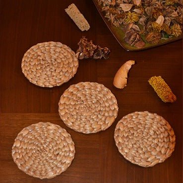 Water Hyacinth Round Coasters (Set of 4) – Coasters on Brown Living™. SKU: WHRCOA019A. Img 1.