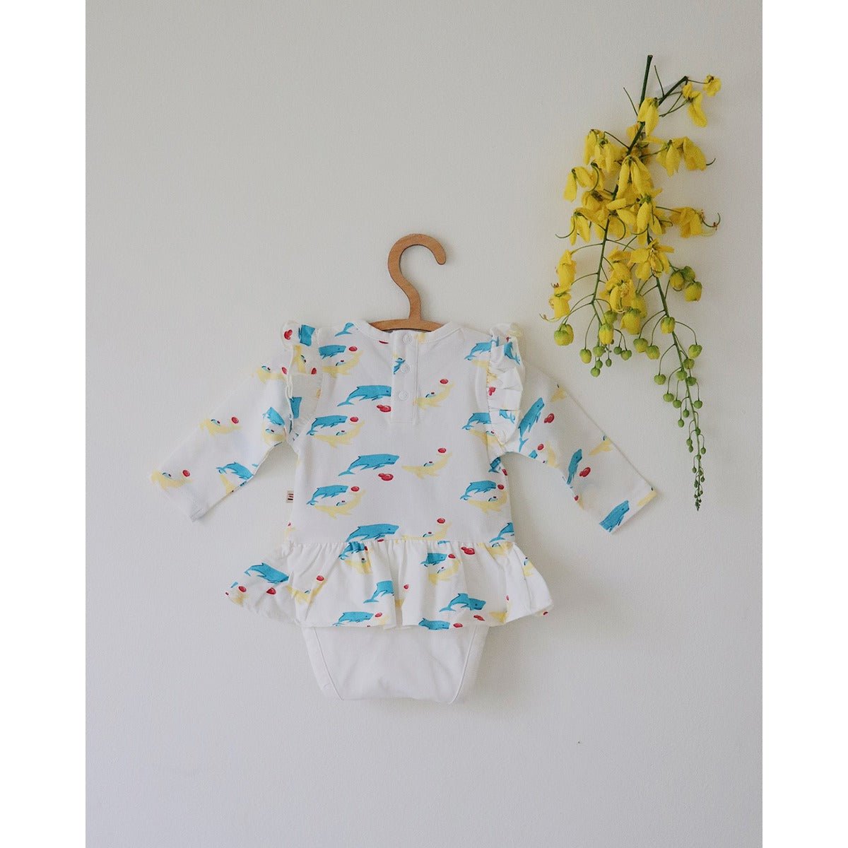 Whales Organic Peplum Baby Onesie – Stylish & Soft Cotton – Kids Onesies on Brown Living™. SKU: AC - 01 - 0004/0 - 3M. Img 2.