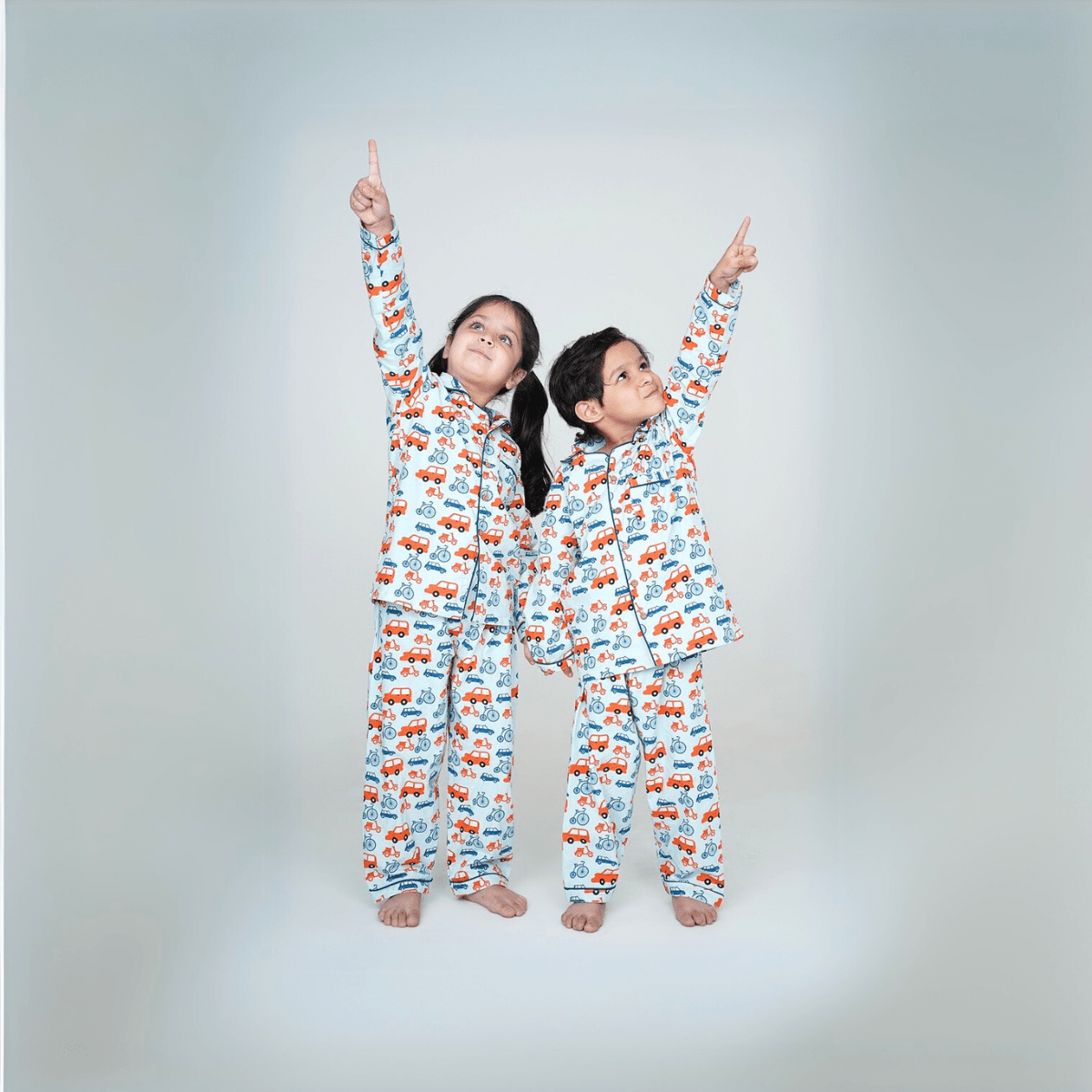 100% Cotton Wheels World Kids Collar Night Suit Set – Kids Nightwear on Brown Living™. SKU: WWD23K1. Img 3.