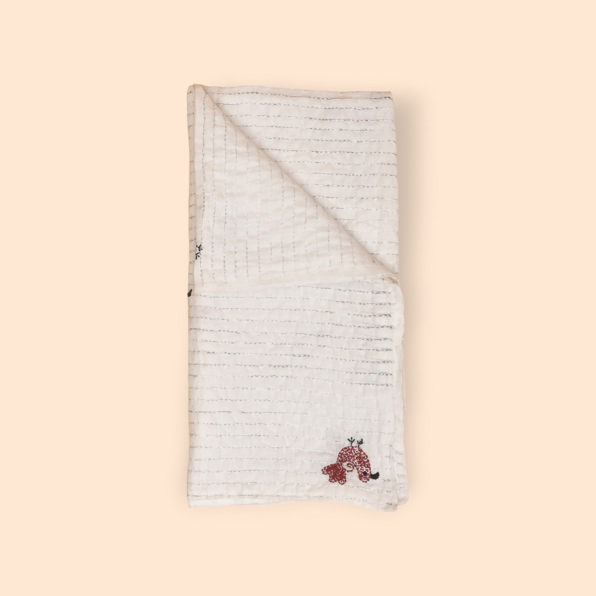 Pure Mulmul White Hand Embroidered Baby Nakshi Kantha – Baby Swaddle on Brown Living™. SKU: ST - MUL - KAN - BIRD - 01. Img 6.