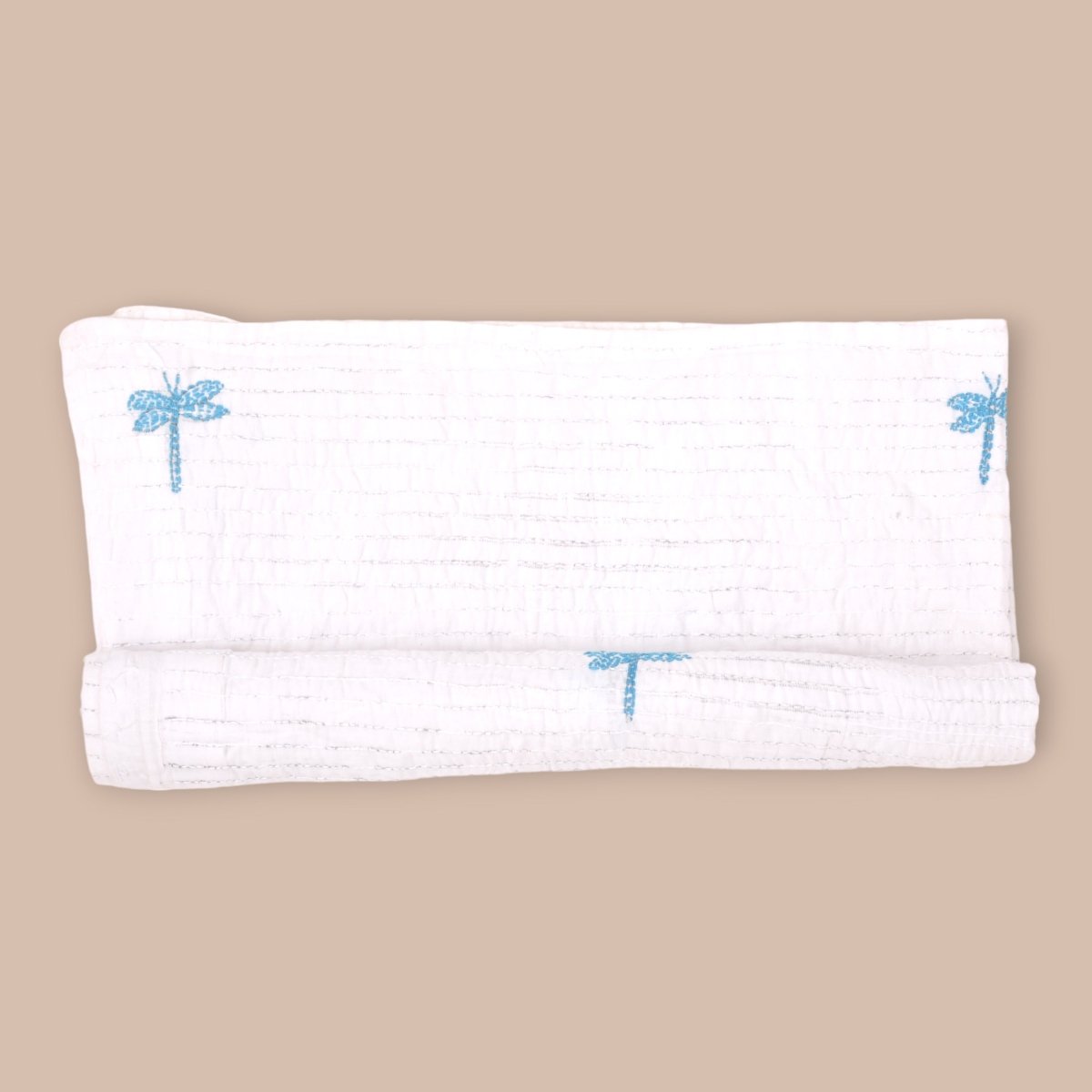 White Mulmul Dragon Fly Design Hand Embroidered Baby Nakshi Kantha – Baby Swaddle on Brown Living™. SKU: STRNAKDRA08 - PURPLE. Img 5.