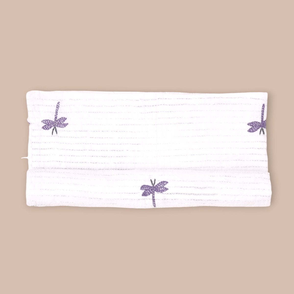 White Mulmul Dragon Fly Design Hand Embroidered Baby Nakshi Kantha – Baby Swaddle on Brown Living™. SKU: STRNAKDRA08 - PURPLE. Img 9.