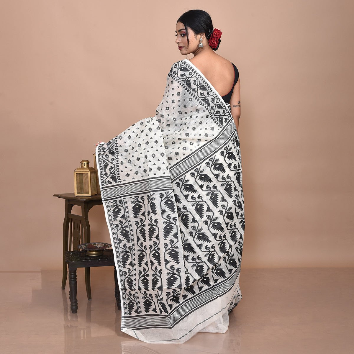 White Pure Cotton Bengal Dhakai Jamdani Saree – Womens Saree by Stotra available on Brown Living™. . SKU: STRCOTSARDHA05. Img 7.