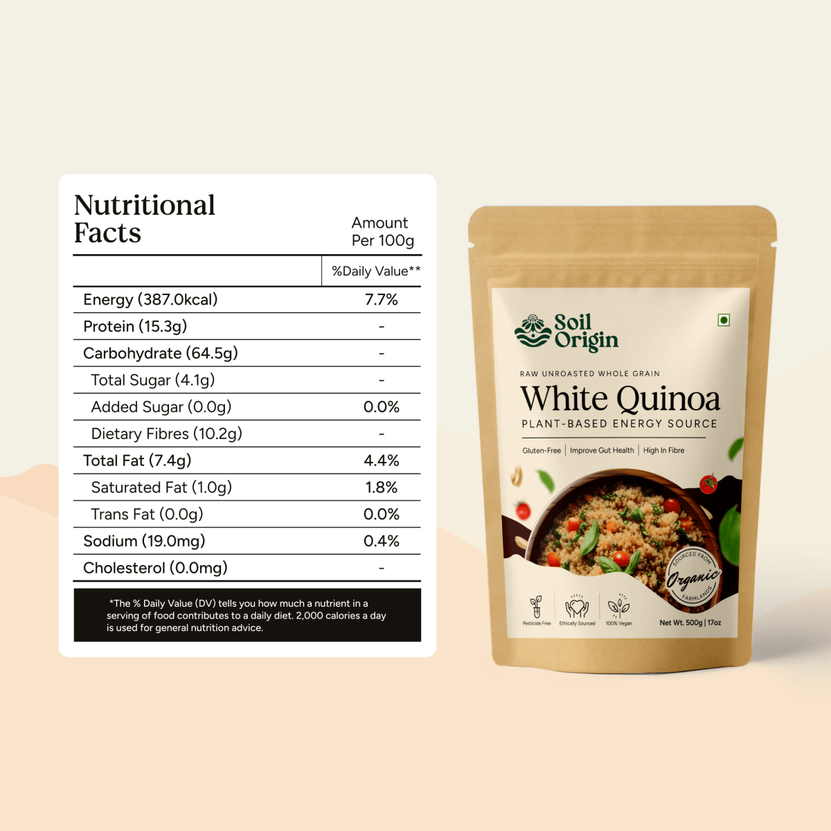 White Quinoa | Gluten - Free | Fiber - Rich | 500g | Verified Sustainable by Brown Living™