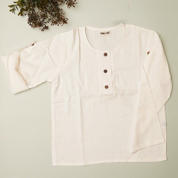 White Sleek Sleeve Button - Down Sleeve Shirt - Boys – Kids Shirts by Saha available on Brown Living™. 1 - 2 years . SKU: SCBFS(Wh) - 01. Img 1.