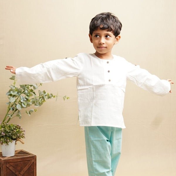 White Sleek Sleeve Button - Down Sleeve Shirt - Boys – Kids Shirts by Saha available on Brown Living™. 1 - 2 years . SKU: SCBFS(Wh) - 01. Img 2.