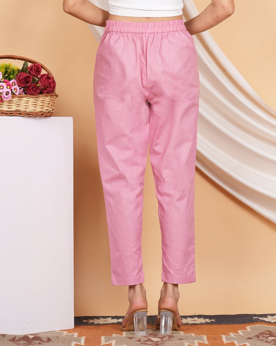 Women’s Linen Cotton Palazzo Pants| Pink – Womens Pants on Brown Living™. SKU: PALAZZO - PANT - PINK - M. Img 2.