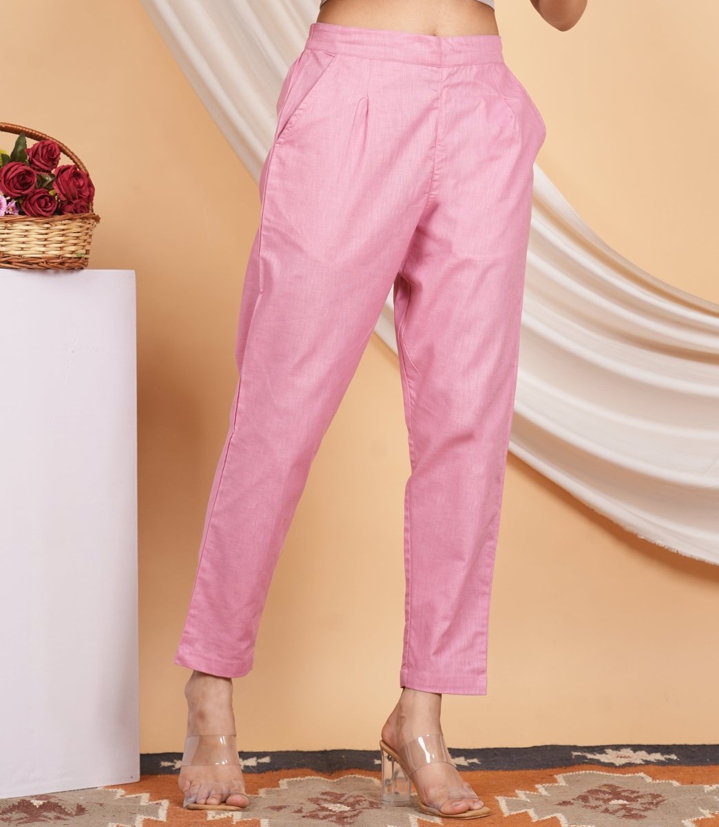 Women’s Linen Cotton Palazzo Pants| Pink – Womens Pants on Brown Living™. SKU: PALAZZO - PANT - PINK - M. Img 4.