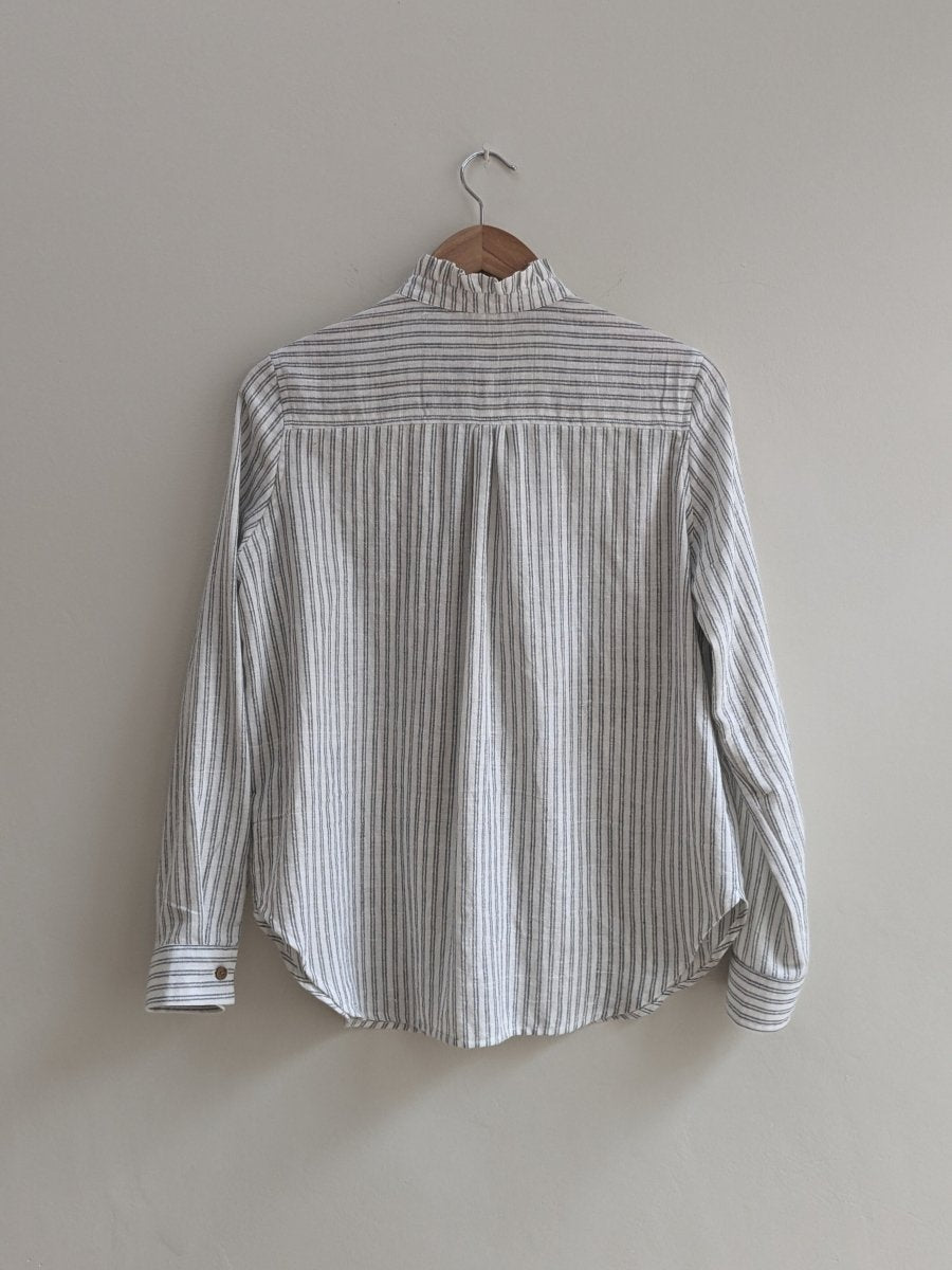 Women's Ruffle Cotton Shirt in Stripes – Womens Shirt by Essika Clothing available on Brown Living™. XS . SKU: 5025 - 75 - XS4340. Img 3.