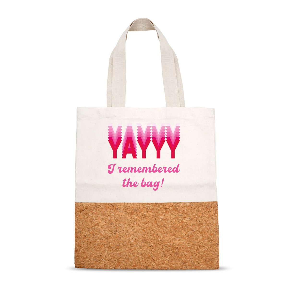 Yayyy Cork And Canvas Tote Bag – Tote Bag by The Cork Studio available on Brown Living™. . SKU: TCS - 36. Img 1.