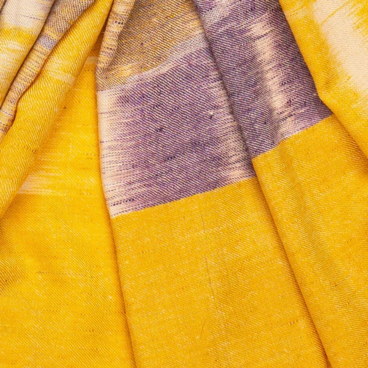 Yellow & Purple Pure Pashmina Scarf - Ikat | Verified Sustainable by Brown Living™