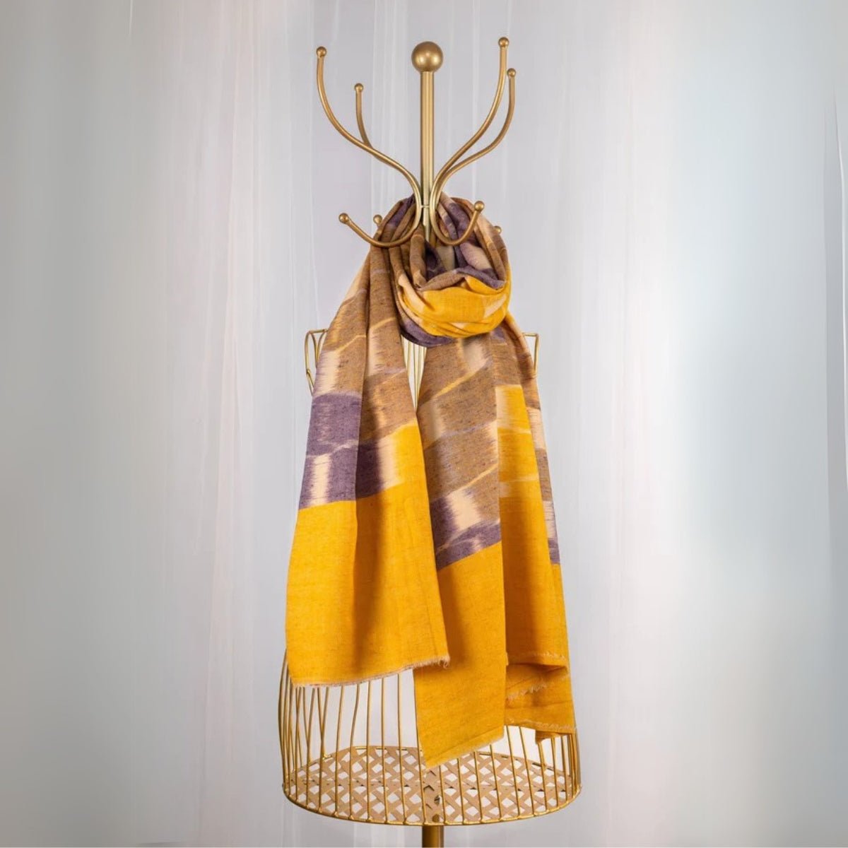 Yellow & Purple Pure Pashmina Scarf - Ikat | Verified Sustainable by Brown Living™