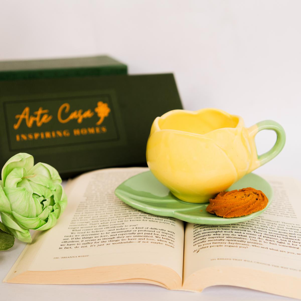 Yellow Tulip Charm Cup & Saucer | Verified Sustainable by Brown Living™