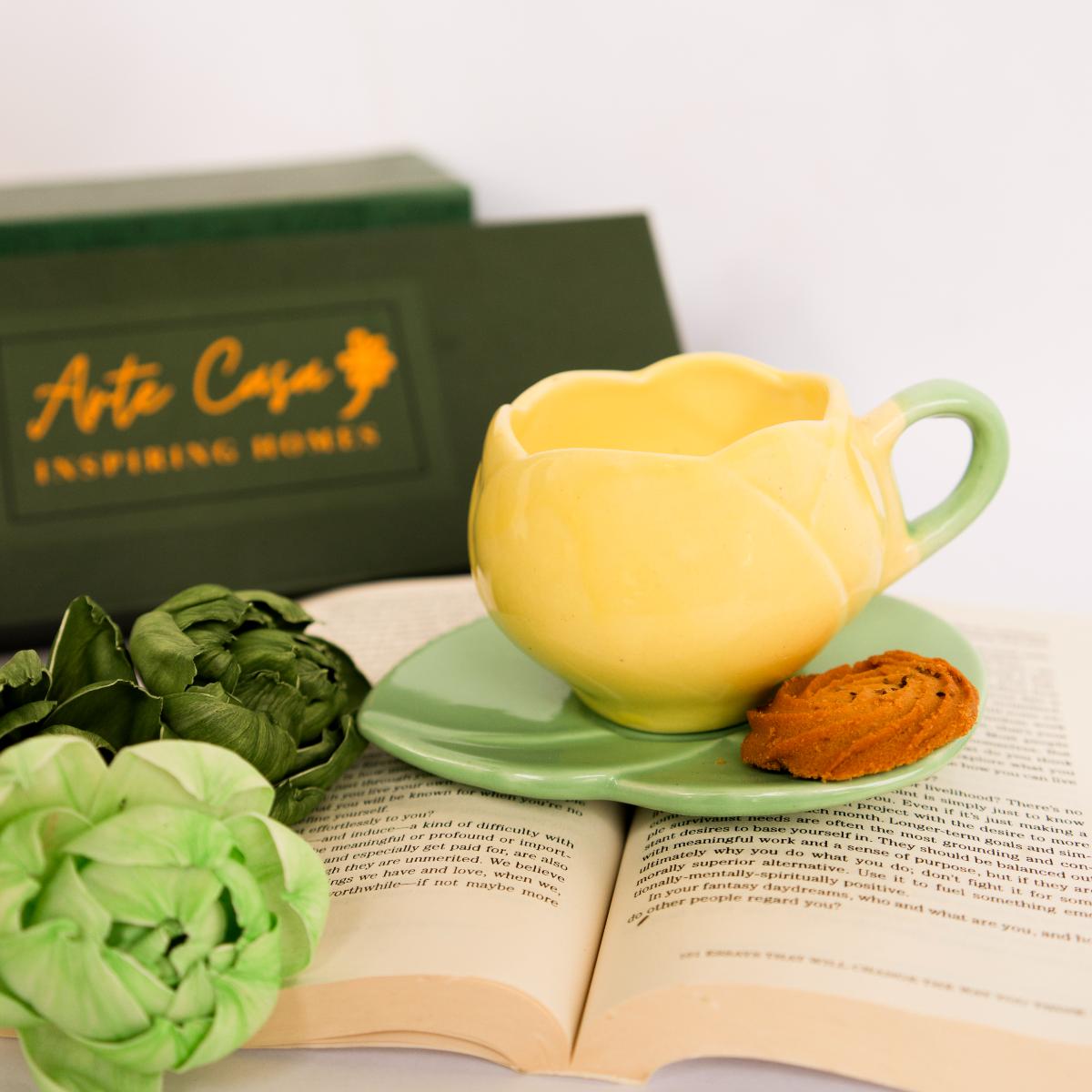 Yellow Tulip Charm Cup & Saucer | Verified Sustainable by Brown Living™