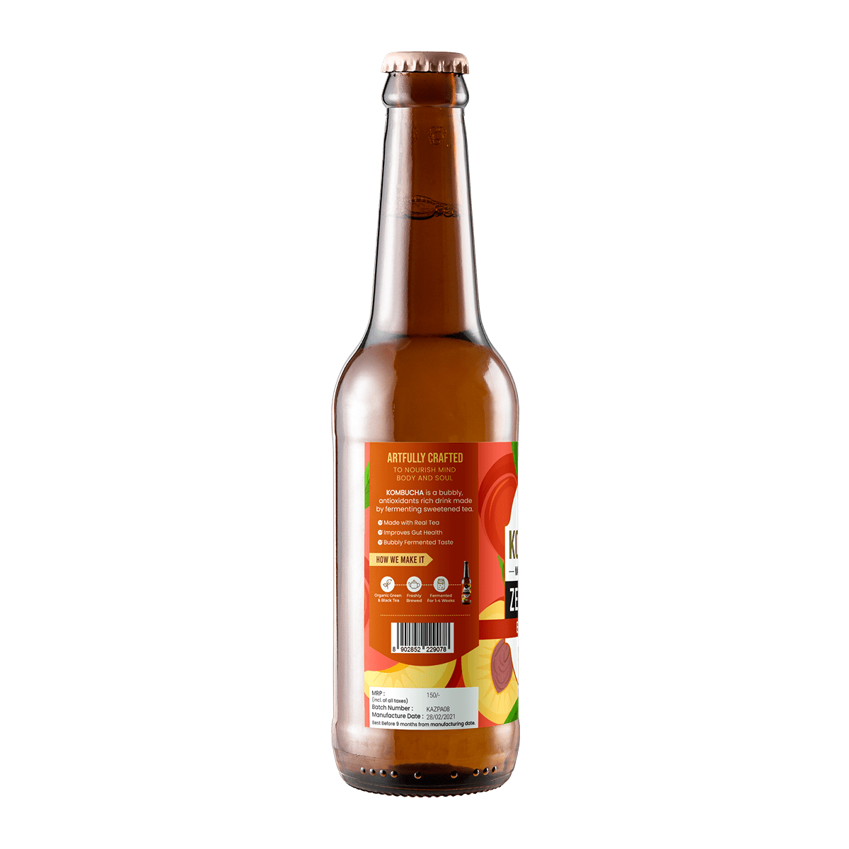 Zero Sugar Exotic Peach Kombucha - 330ml | Verified Sustainable by Brown Living™