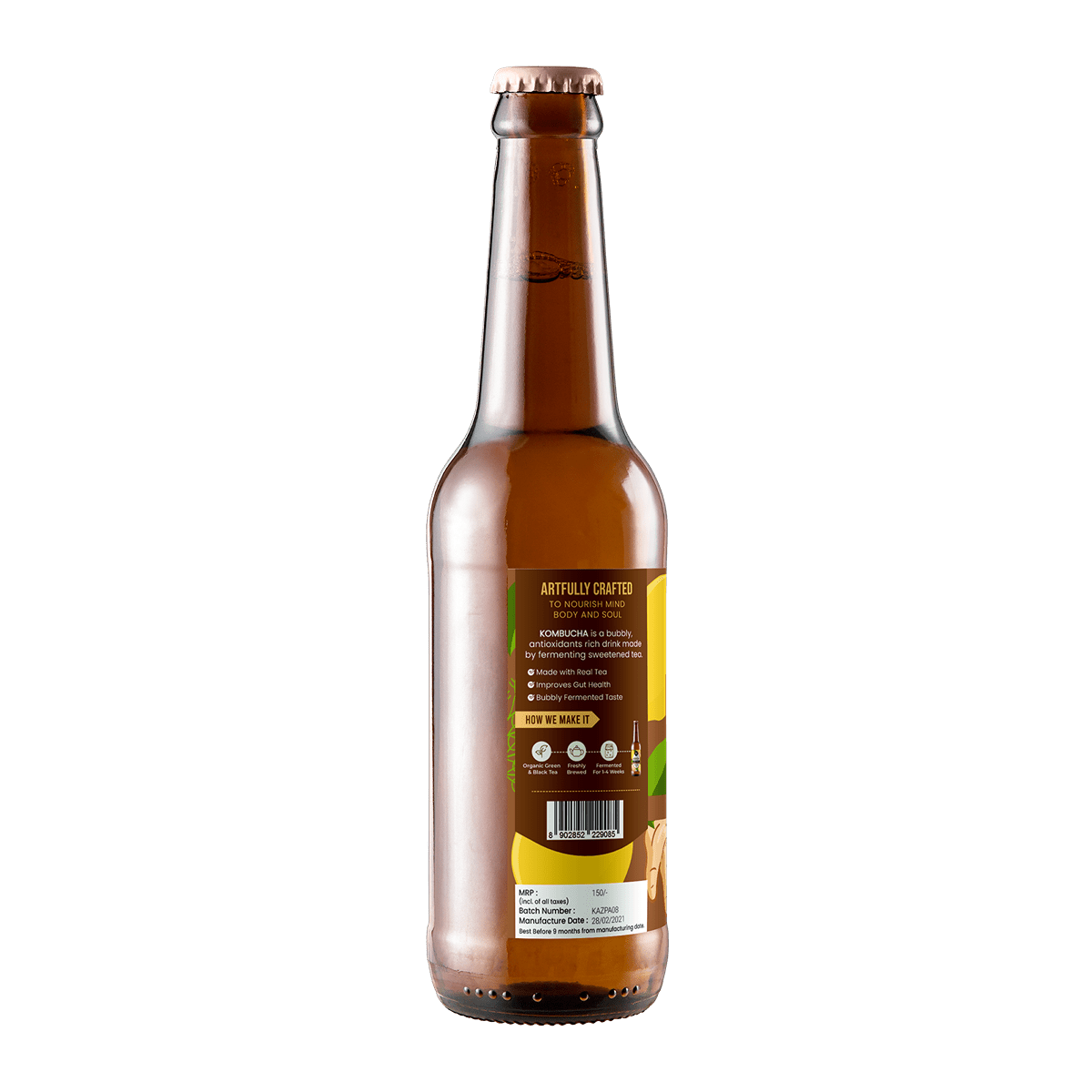 Zero Sugar Ginger Lemon Kombucha - 330ml | Verified Sustainable by Brown Living™