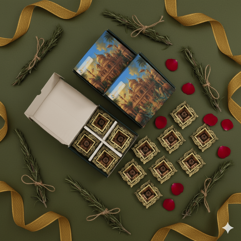Swastik Diya Set – Religious Ethnic Decor – Home Decor on Brown Living™. SKU: D18. Img 7.