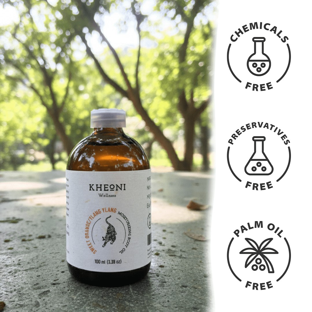 Sweet Orange & Ylang Ylang Moisturizing Body Oil – Hydrating Glow – Body Oil on Brown Living™. SKU: FFBIOY100L. Img 1.