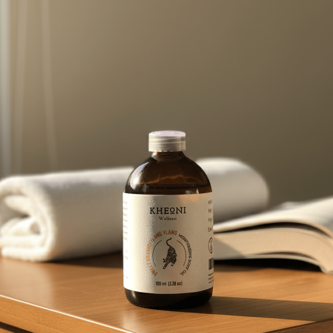 Sweet Orange & Ylang Ylang Moisturizing Body Oil – Hydrating Glow – Body Oil on Brown Living™. SKU: FFBIOY100L. Img 2.