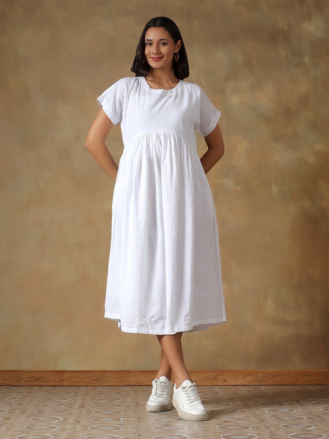 Tale of Two Cities White Dress | Elegant Women’s Cotton A - Line Dress – Womens Dress on Brown Living™. SKU: IHTCD02LW. Img 7.