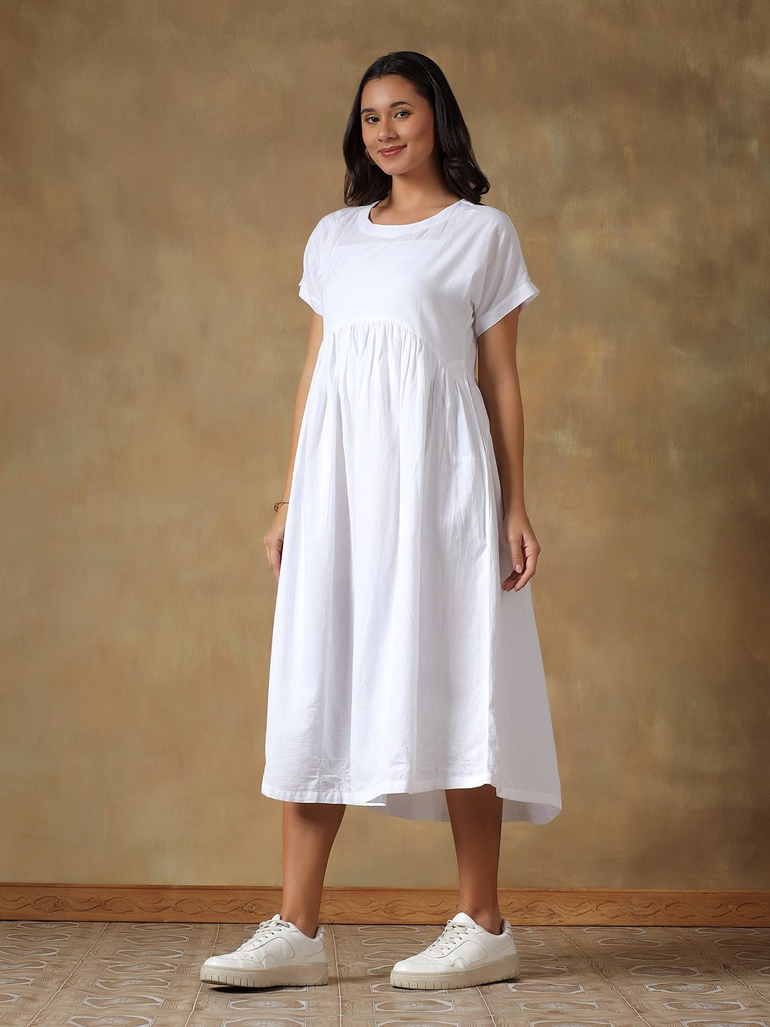 Tale of Two Cities White Dress | Elegant Women’s Cotton A - Line Dress – Womens Dress on Brown Living™. SKU: IHTCD02SW. Img 5.