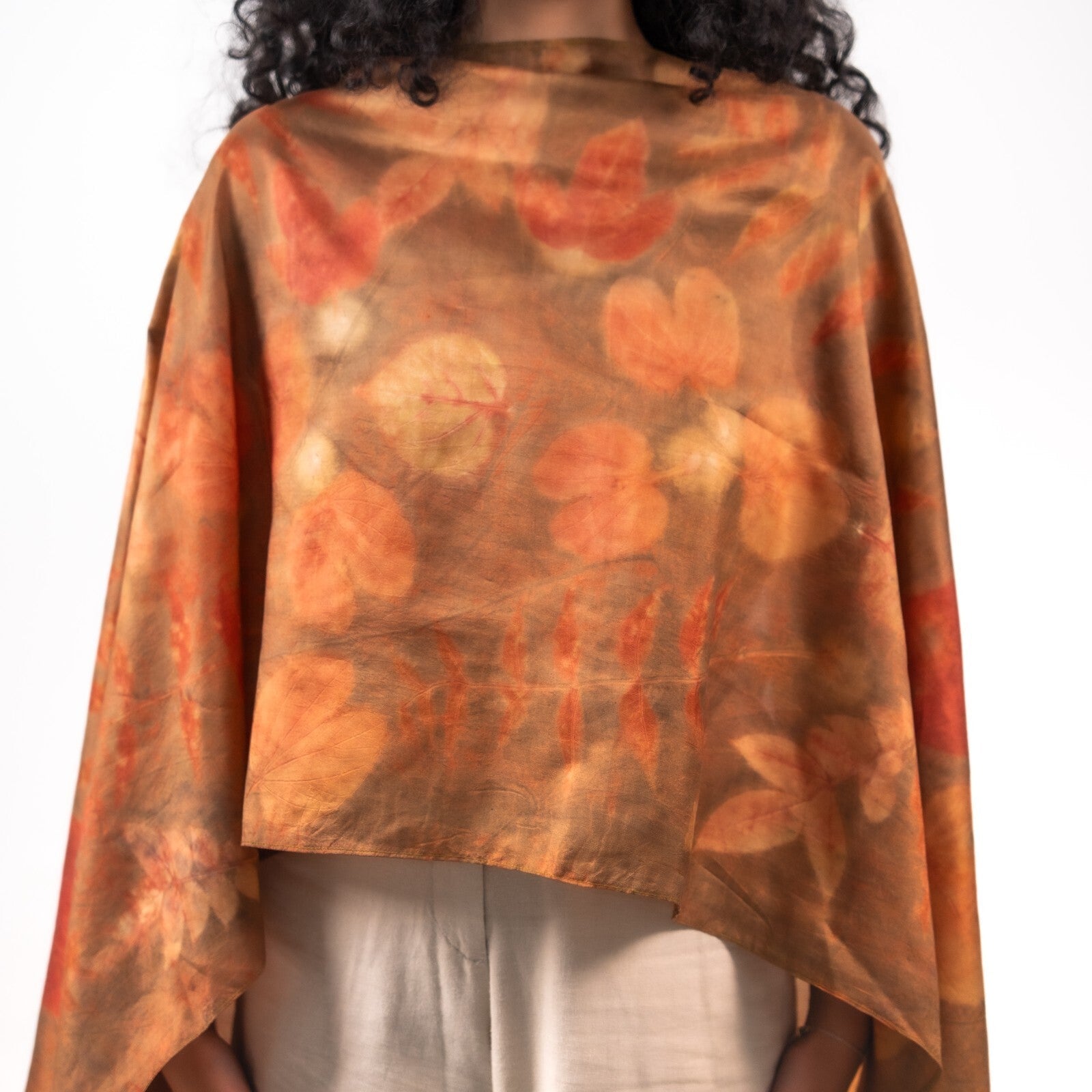Tan Silk Scarf – Handcrafted Natural Silk Stole – Womens Scarf on Brown Living™. SKU: scarftan. Img 7.