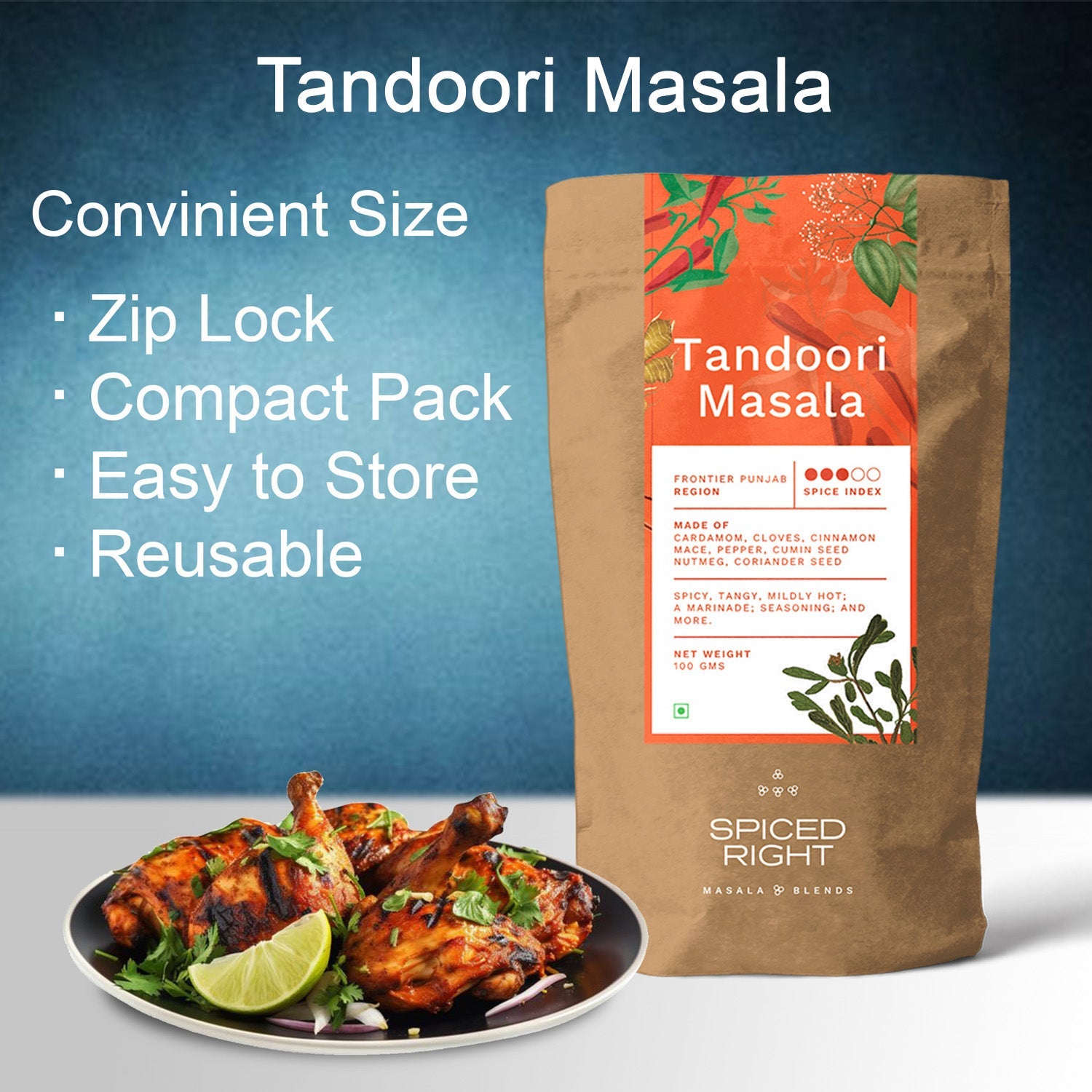 Tandoori Masala - Frontier Punjab Tradition, No Fillers – Seasonings & Spices on Brown Living™. SKU: SRTM. Img 3.