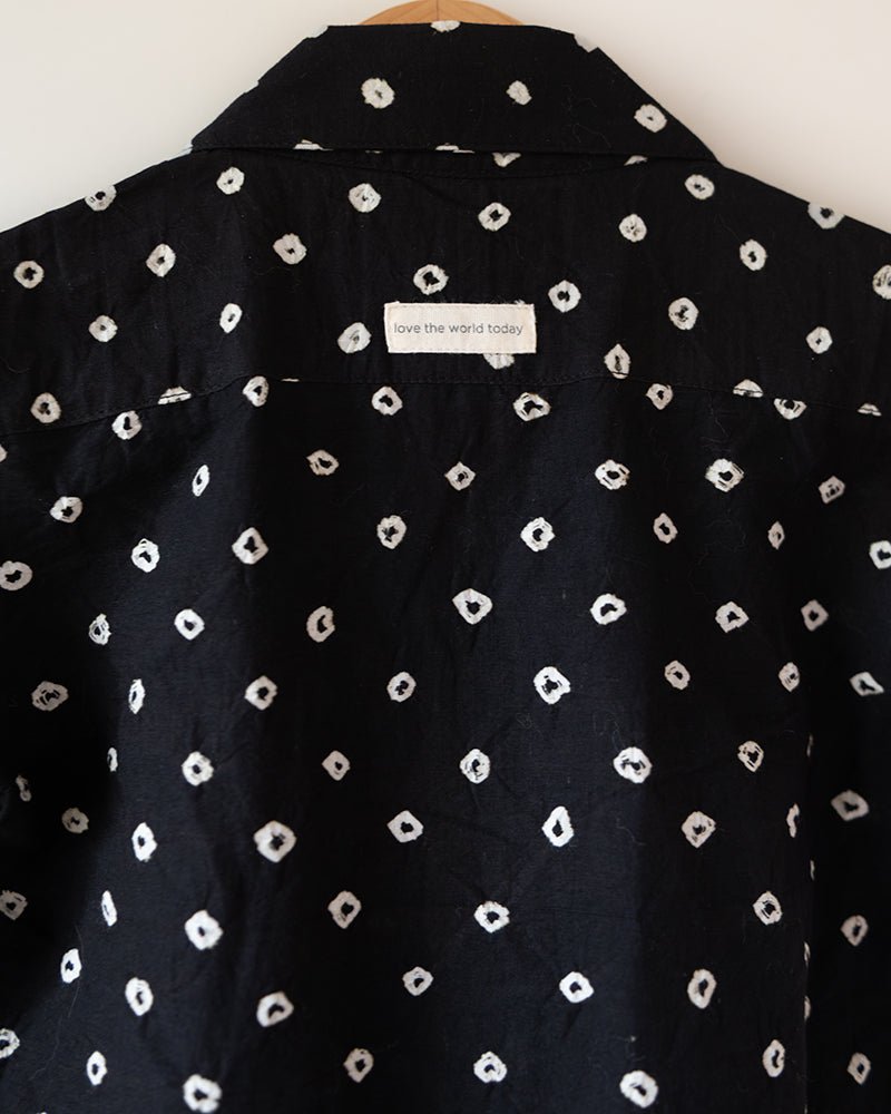 Tara Cotton Black Bandhani Half Sleeve Shirt – Kids Ethnic Sets by Love The World Today available on Brown Living™. 6 - 12 M . SKU: C34B6BS612. Img 5.