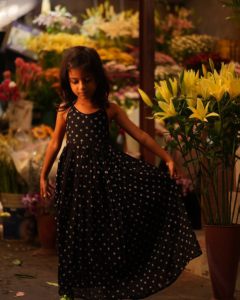 Tara Cotton Black Bandhani Halter Maxi Dress – Kids Frocks & Dresses by Love The World Today available on Brown Living™. 1 - 2 Y . SKU: C34G6BM12. Img 10.