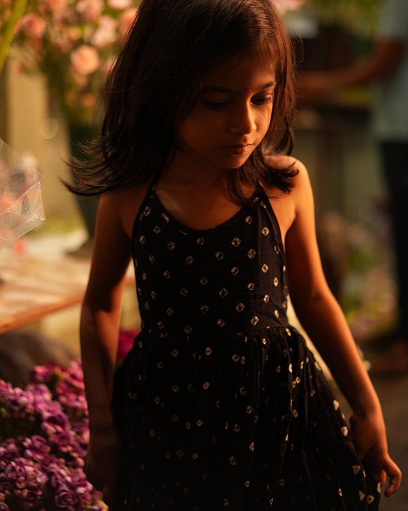 Tara Cotton Black Bandhani Halter Maxi Dress – Kids Frocks & Dresses by Love The World Today available on Brown Living™. 1 - 2 Y . SKU: C34G6BM12. Img 8.