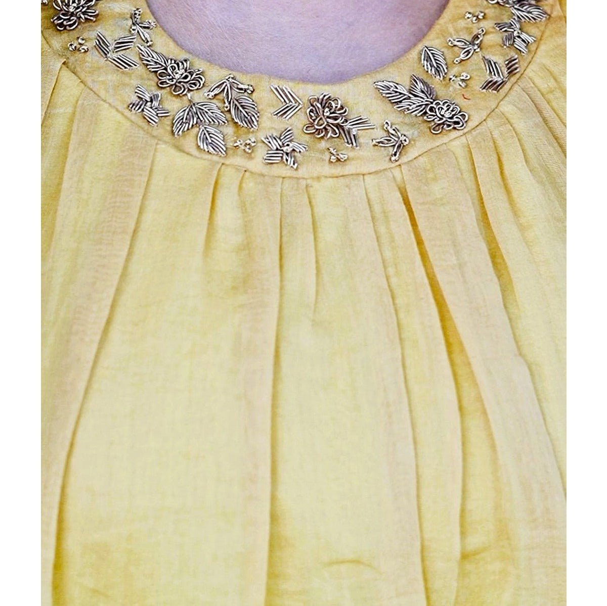 Tattva Soft Mustard Dress with Zardozi Neckwork for Women – Womens Dress on Brown Living™. SKU: HD1017XSN. Img 4.