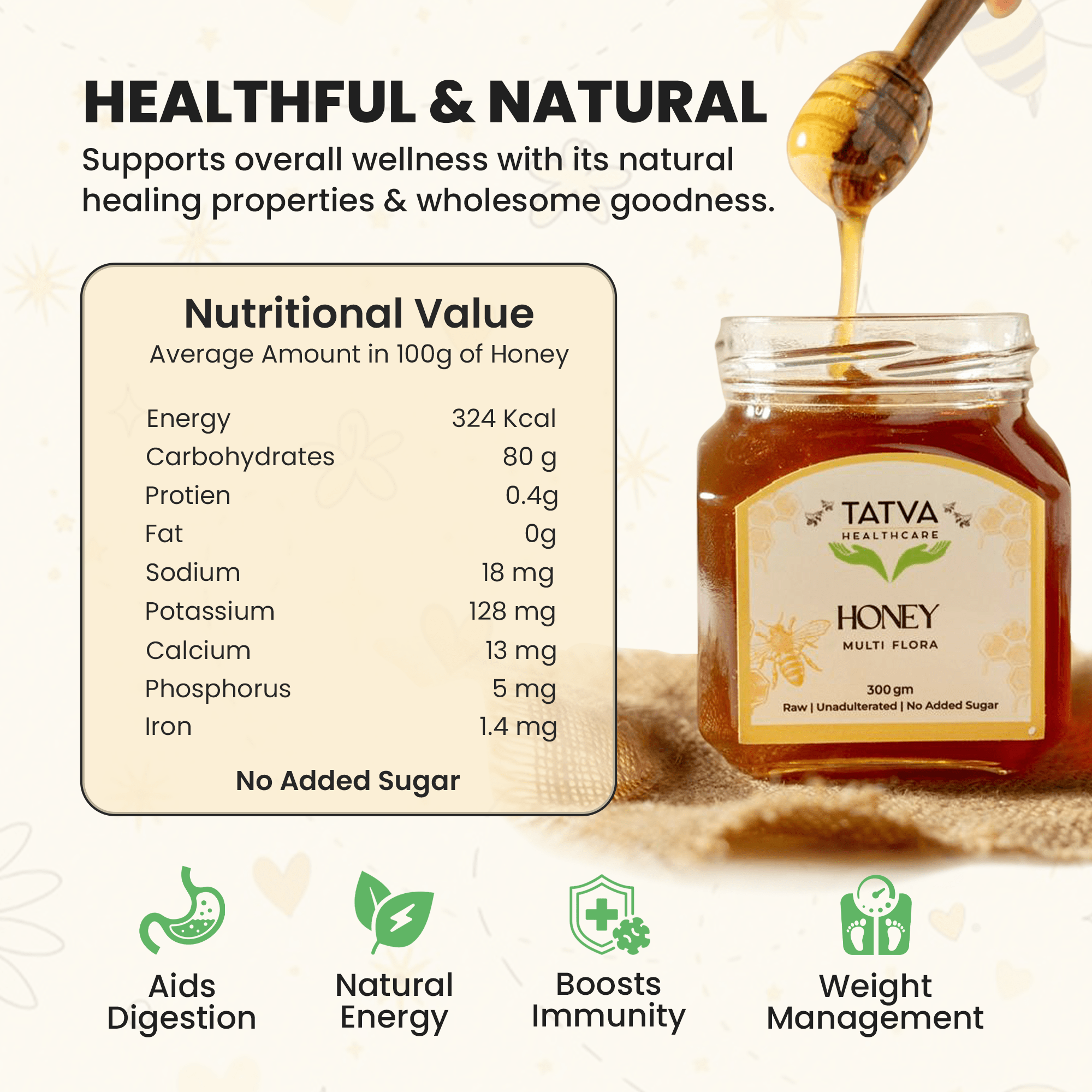 Tatva Himalayan Raw Honey 100% Natural – Pure & Unprocessed Honey – Honey & Syrups on Brown Living™. SKU: TATVA-HNY-300. Img 2.