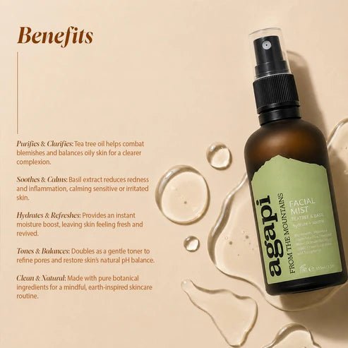 Tea Tree & Basil Facial Mist - 100ml – Face Toner on Brown Living™. SKU: FSTTB-01. Img 4.