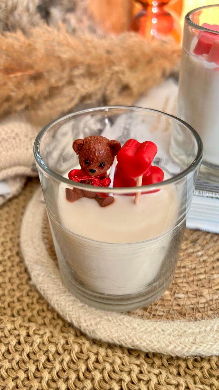 Teddy Heart Glass Jar Candle | Handcrafted Cute Scented Candle – Candles & Fragrances on Brown Living™. SKU: LUSH_0021. Img 1.