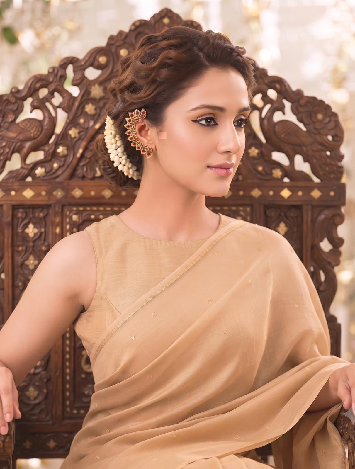 Temple Bloom Ear Cuff | Handmade Ethnic Floral Statement Jewelry – Womens Earrings on Brown Living™. SKU: SAR1003. Img 3.