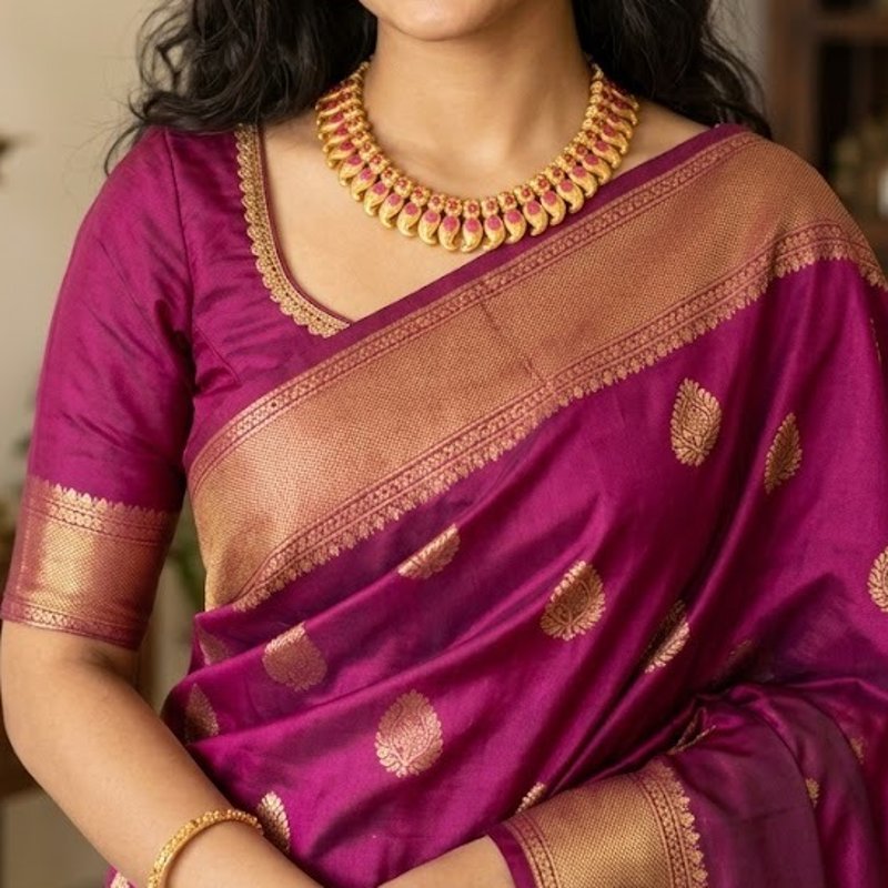 Temple Style Pink Stone Gold Finish Necklace Set – Womens Necklaces on Brown Living™. SKU: KOTT-T014. Img 1.