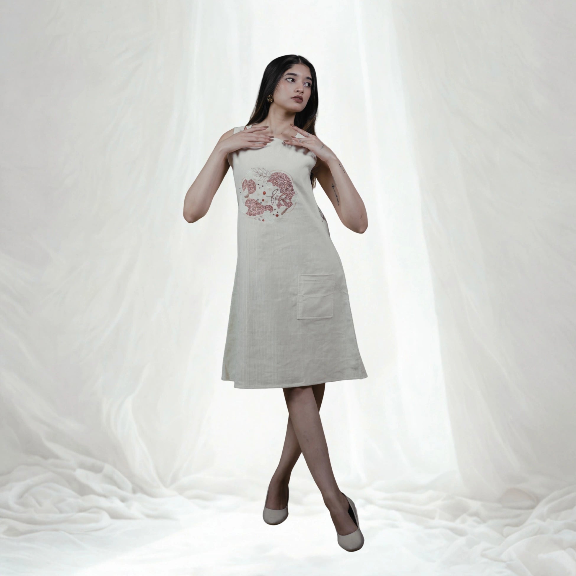 Terra Line Dress Minimal Everyday Dress | Made with Organic Corduroy – Womens Dress on Brown Living™. SKU: Aayu19. Img 1.