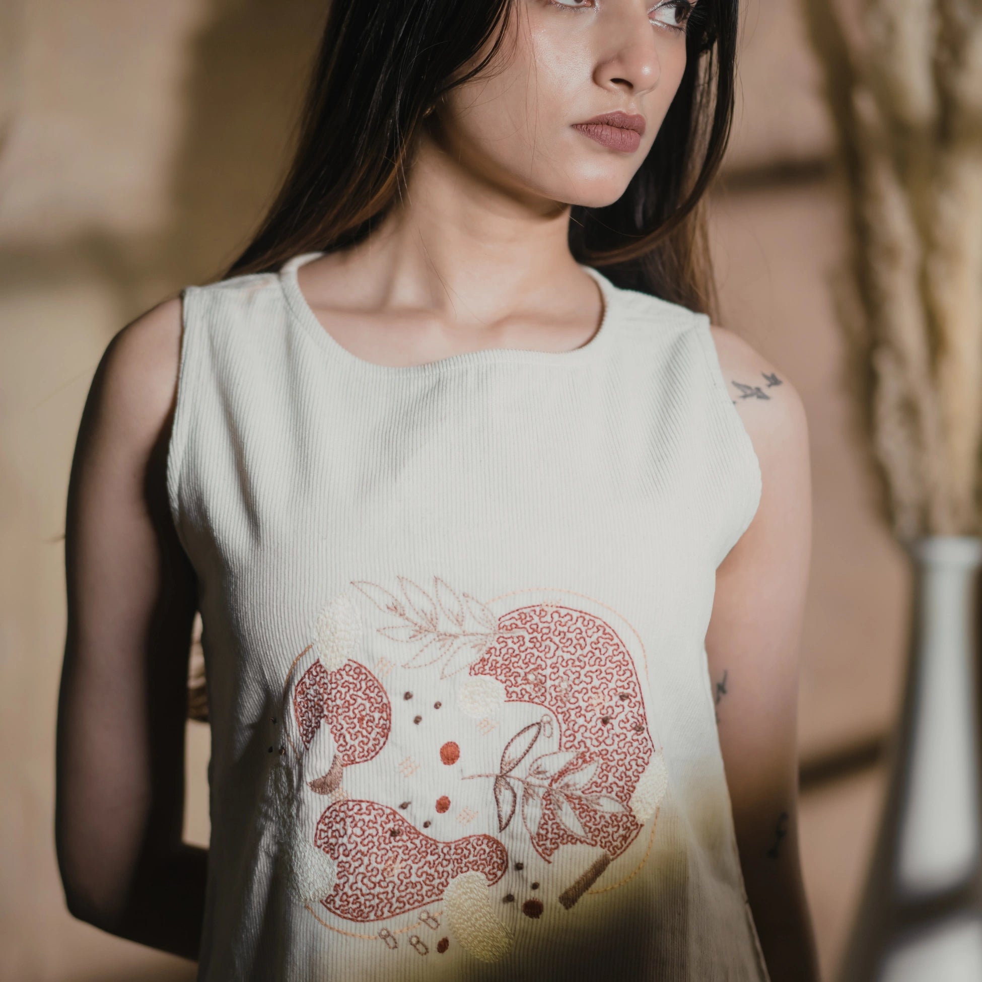 Terra Line Dress Minimal Everyday Dress | Made with Organic Corduroy – Womens Dress on Brown Living™. SKU: Aayu19. Img 4.