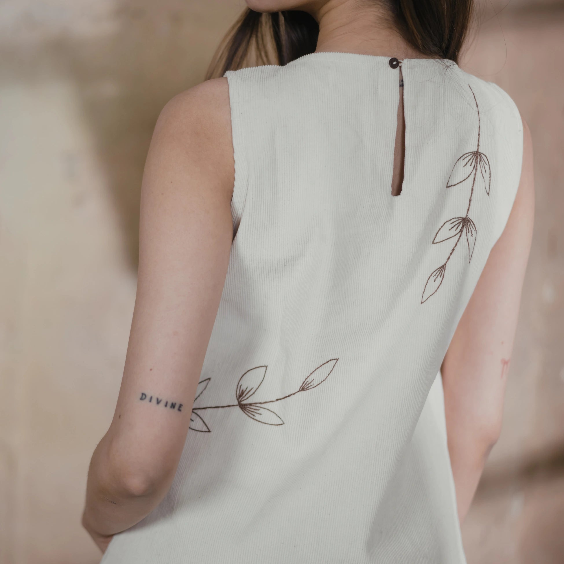 Terra Line Dress Minimal Everyday Dress | Made with Organic Corduroy – Womens Dress on Brown Living™. SKU: Aayu19. Img 3.