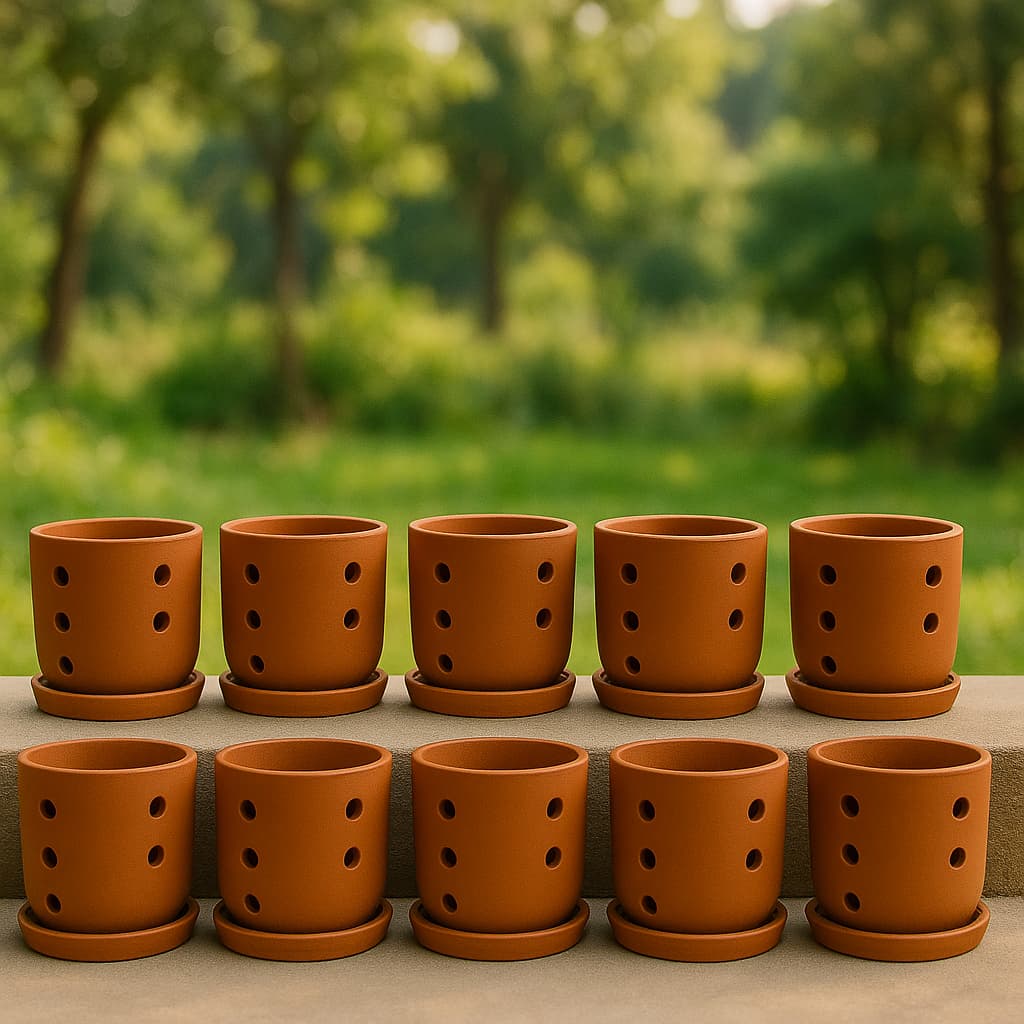 Terracotta Autumn Orchid Planter Small - 4 Inch Pot – Home & Garden on Brown Living™. SKU: PL19-10. Img 22.